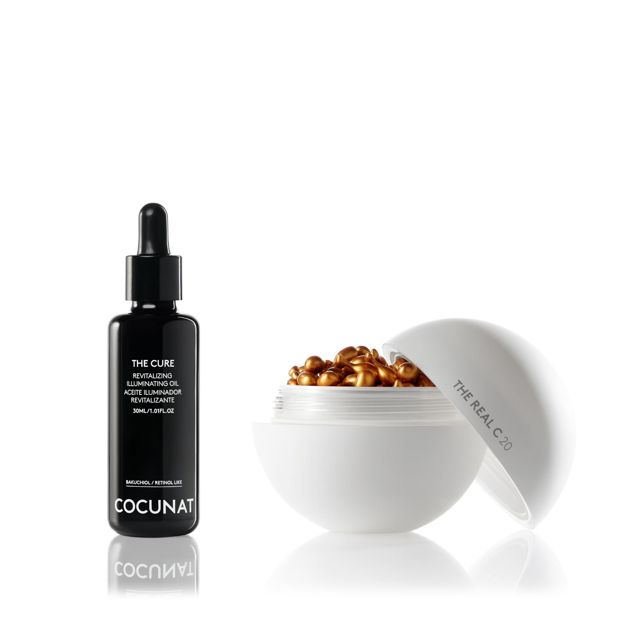 COCUNAT The Real C + The Cure, Sérum Antiedad Regenerador, 30 Perlas | Sérum Vitamina C pura al 20% en perlas monodosis + sérum regenerador con Bakuchiol. 30 días de tratamiento.