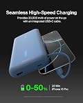 Chargeur portable Belkin, Power Bank avec câble intégré 20000 mAh 30W - Charge rapide USB C Power Delivery, chargeur iPhone - Série iPhone 16, iPad Pro, Série Galaxy S25, et plus - Bleu