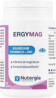 Visuel du produit : Nutergia – Magnésium, vitamines B et Zinc – Fatigue physique – 4 Sels de magnésium – formule désacidifiante – Complément alimentaire – 90 Gélules – Fabrication Française