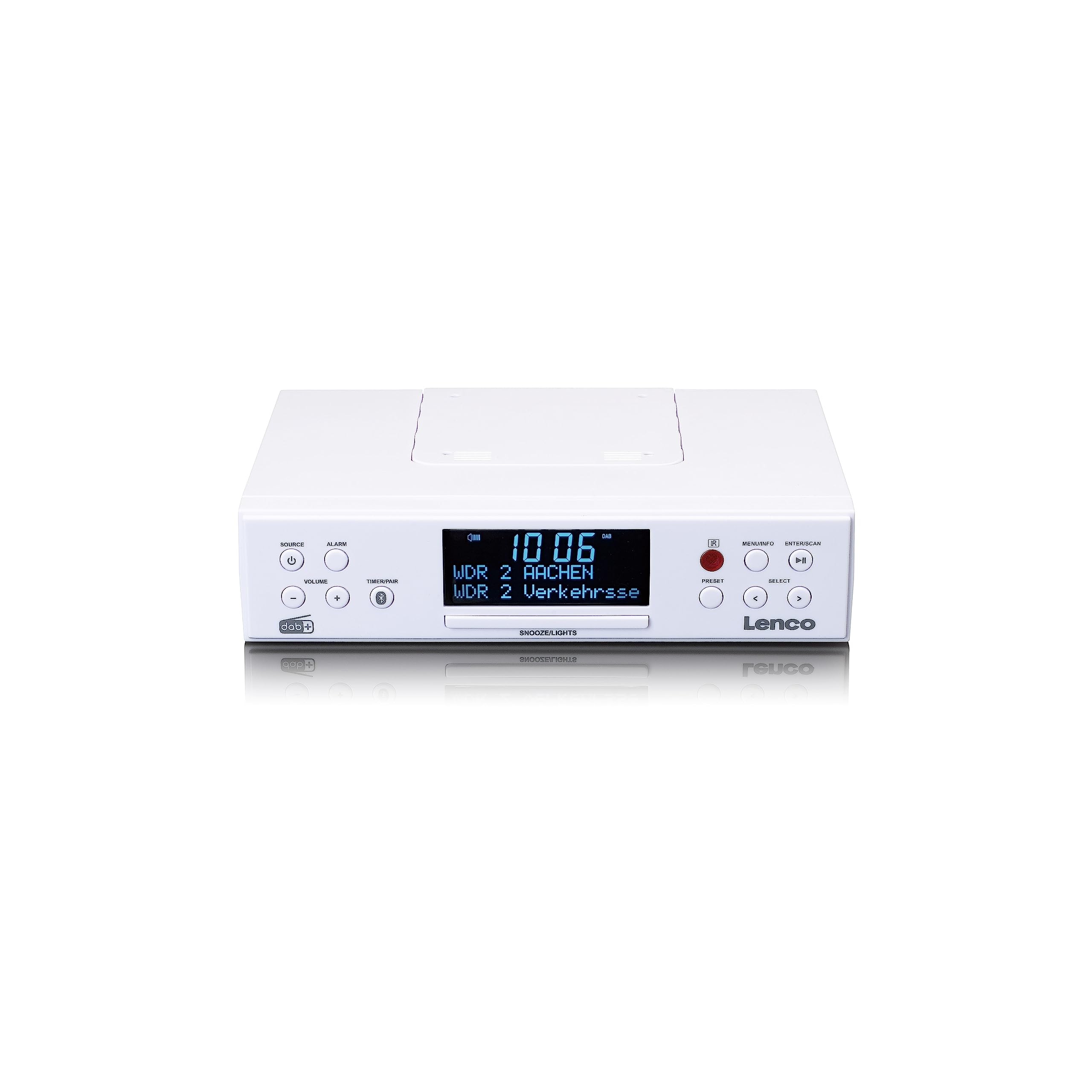 Lenco KCR-190 Radio de Cocina Dab+ - Bluetooth - PLL FM - 30 Presets de Emisoras - Pantalla y Luz LED - Temporizador - Alarma - Blanco