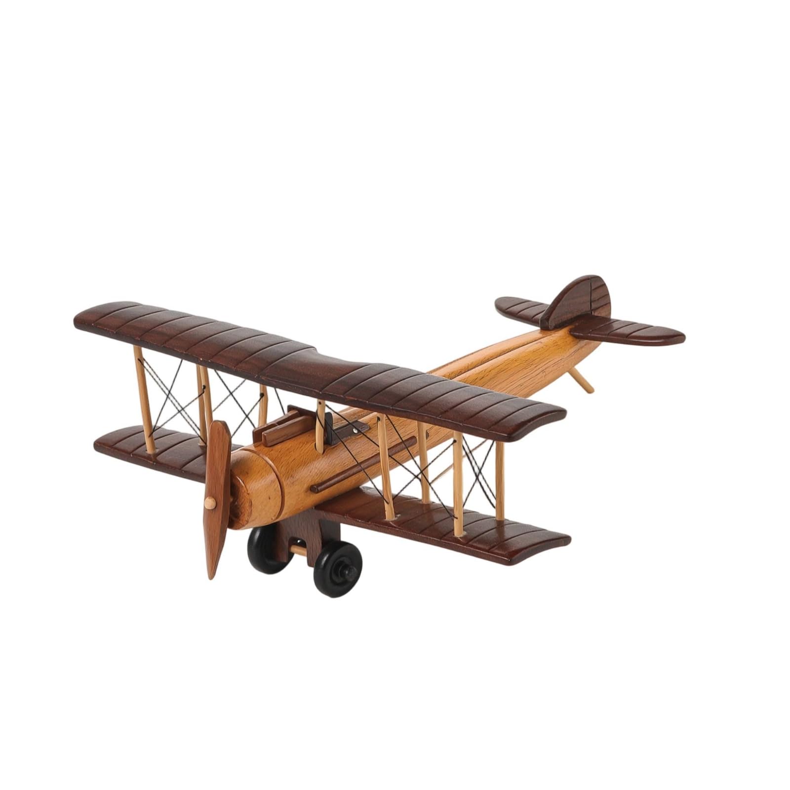 Xgdsnly Wooden Biplane Model Handcrafted Vintage Airplane Model Nostalgic Wooden Airplane Ornament for Aircrew, Biplane Model 3 Dark Brown Wings, Light Brown Body, 10.5x29x27.5cm, 228g