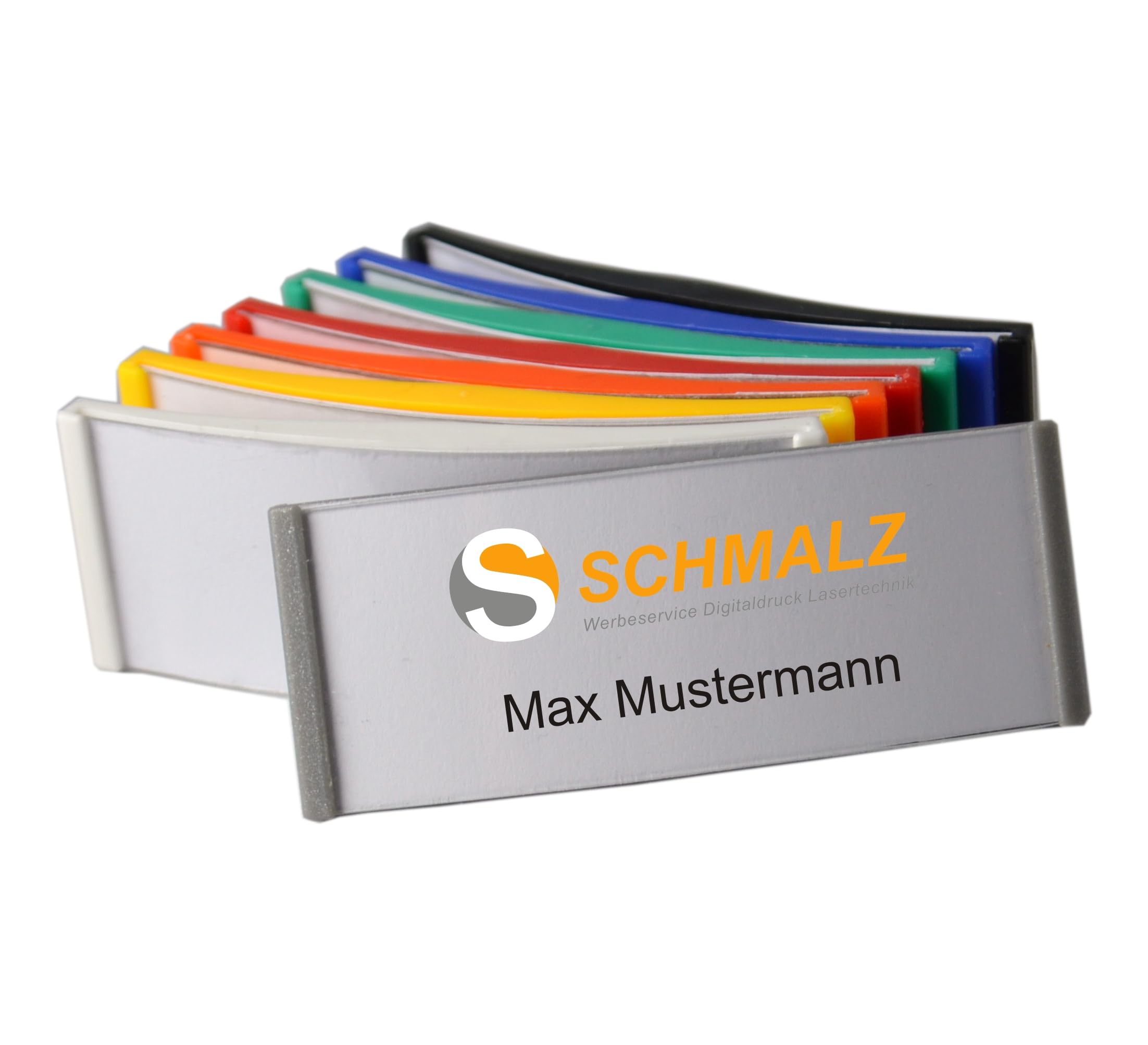 Schmalz® Gewölbtes Kunststoff Namensschild 75x30mm trendige Farben ABS-Kunststoff mit Magnet für die Kleidung (blau, 10 Stück)