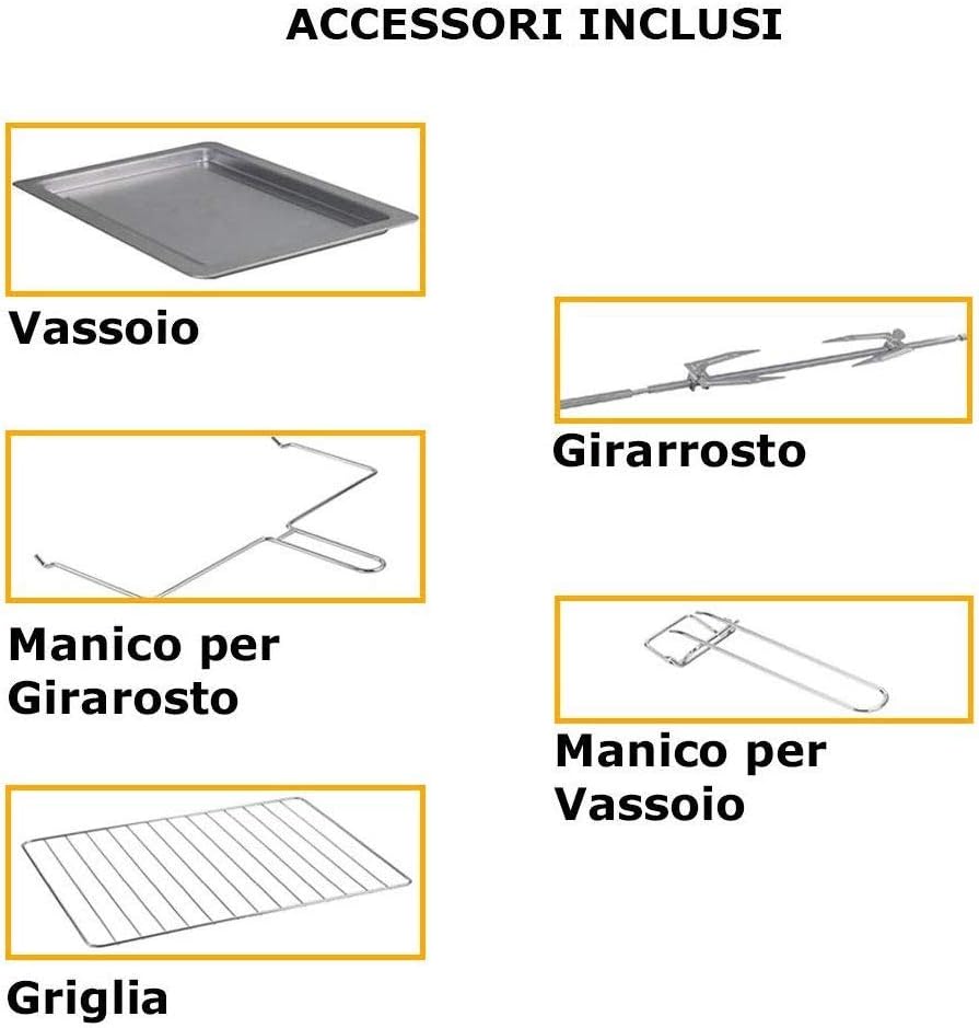 Bakaji Home Forno Fornetto Elettrico Ventilato Potenza 2200W con Doppia Porta Luce Interna Selezioni di Cottura Temperatura Regolabile Timer e Accessori (55 litri)