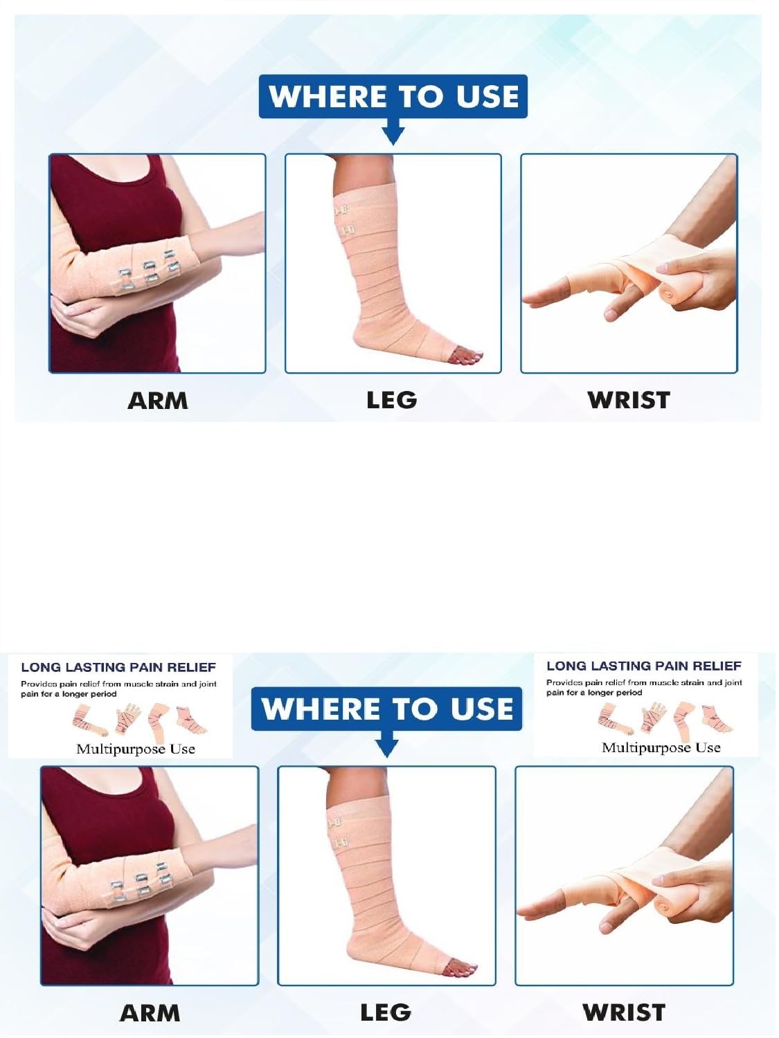 RARE OCEANS Crepe Bandage for knee/leg/wrist/ankle/elbow/hand/foot/finger/Sports Elastic Compression 6CM (WIDTH) X 4 METER(STRETCH LENGTH) (PACK OF 1) EXTRA CLIPS 1