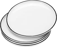 Vista 1 de Platos de cerámica de 10 pulgadas, platos clásicos de porcelana redonda blanca con borde de línea negra para carne, pasta, pizza, restaurante, juego