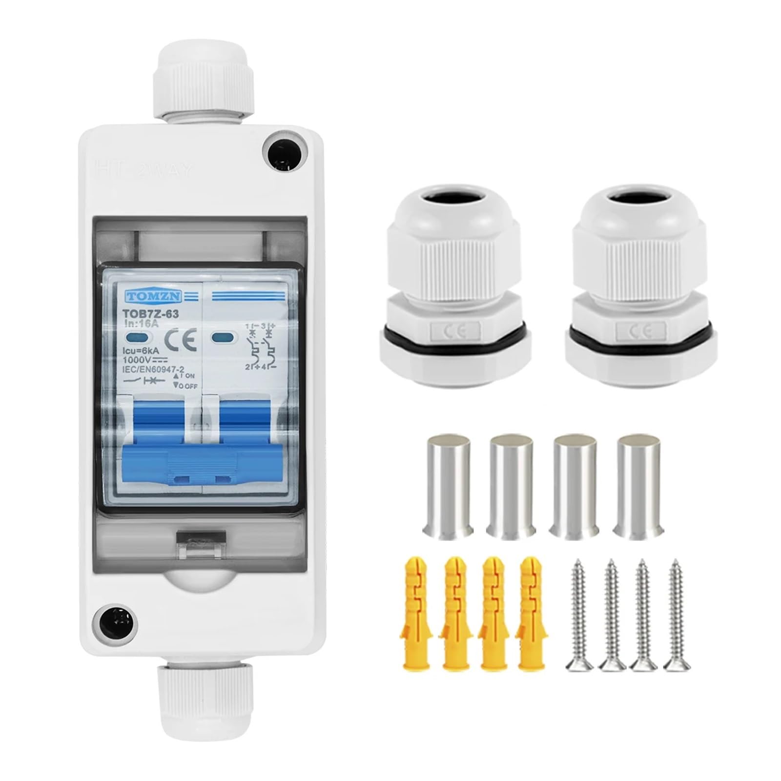 Quadro di combinazione fotovoltaico solare con DC MCB HT 2 vie 1 ingresso 1 uscita DC 2P DC 600V 1000V 3-63A Scatola impermeabile IP65