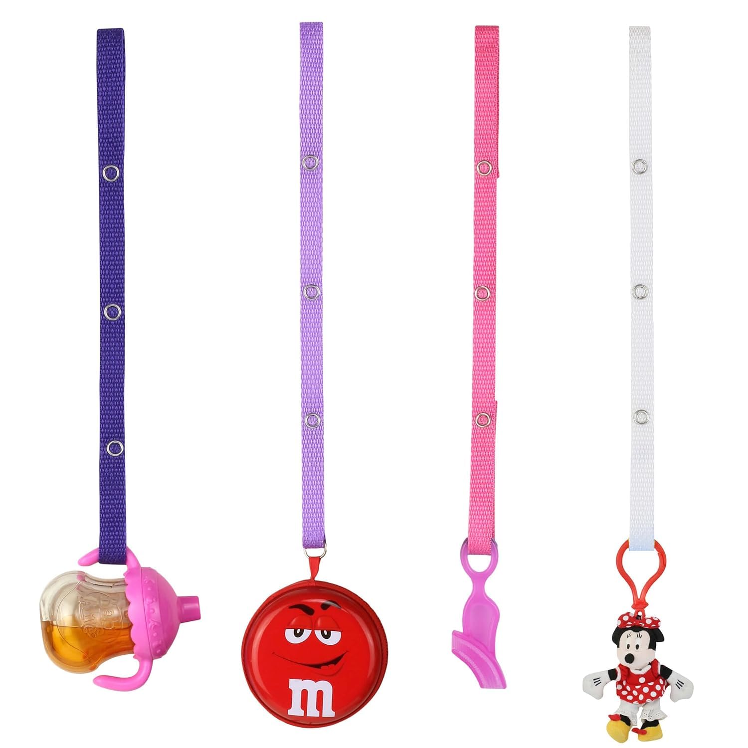 Baby Buddy Secure-a-Toy, Adjustable Pacifier and Teether Strap for Stroller, Highchair, and Car Seat, Purple Lilac Pink White, 4 Pack - Made in USA