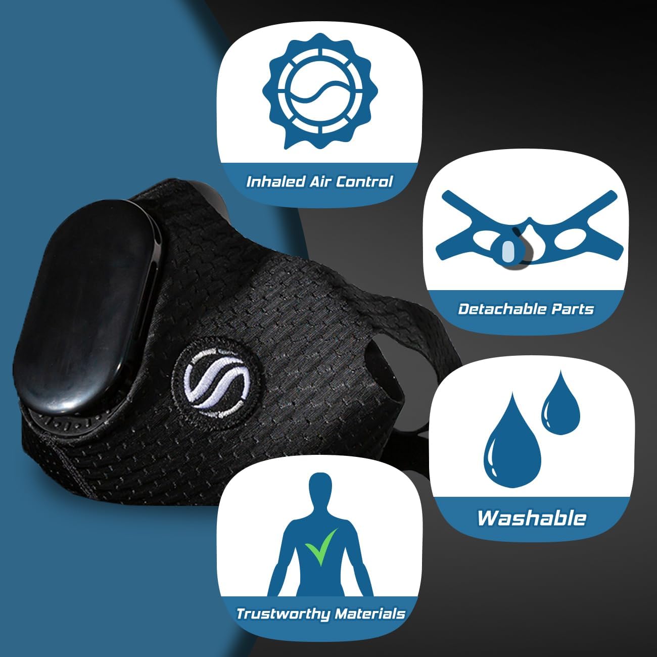 Bigbreathe Brest Mask - Breathing Mask for Exercises, Cardio Workouts, Running, Increase Sports Performance, Workout Tolerance, 9 Resistance Levels, Detachable(M)