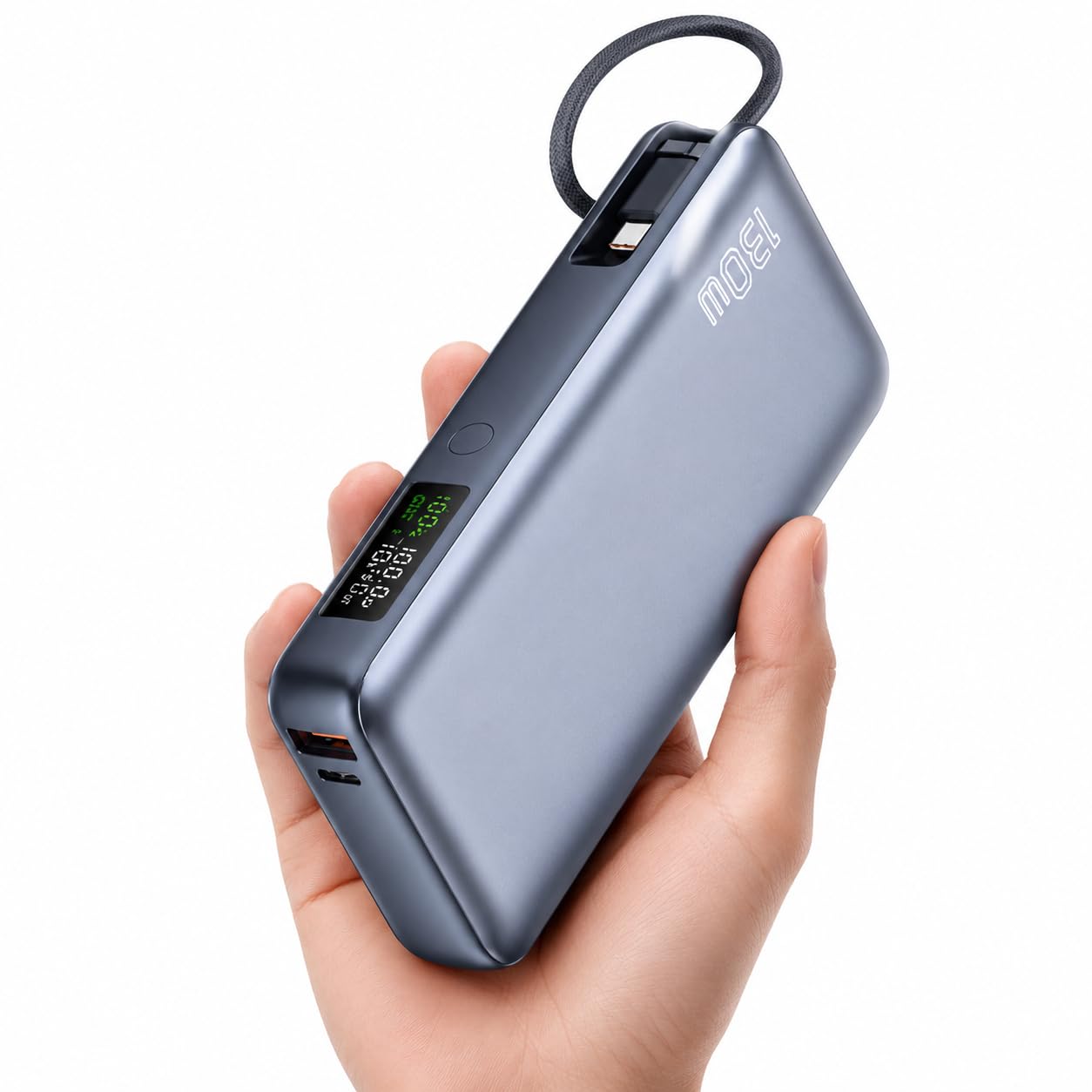SLUB Batterie Externe 26 800 mAh 100 W, câble USB-C intégré, écran LED