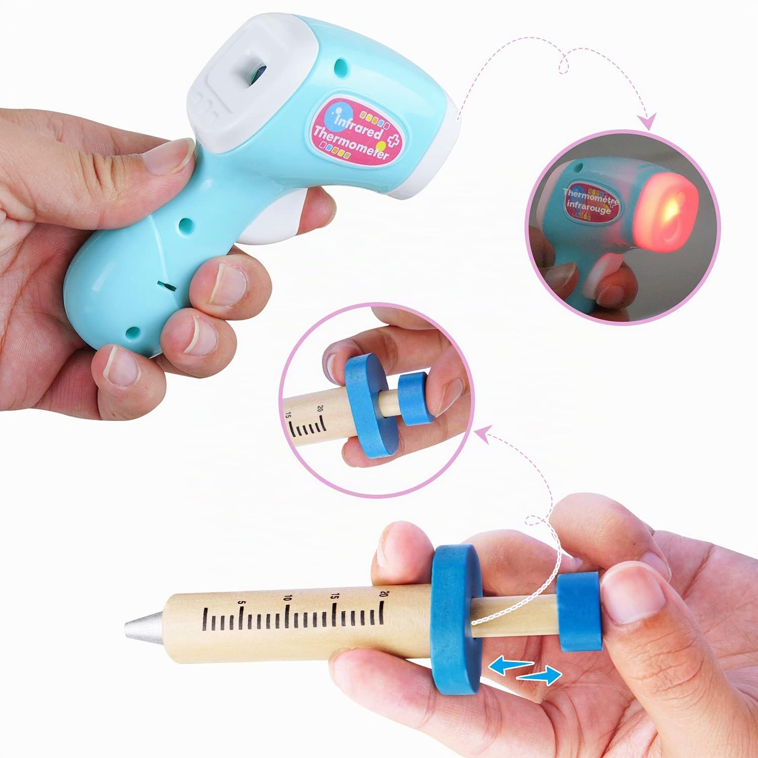 EFO SHM Malette Docteur Enfant - avec stéthoscope, seringue, Thermomètre Infrarouge et Beaucoup d’Autres Accessoires en Bois, Jouet d'Imitation dès 3 Ans