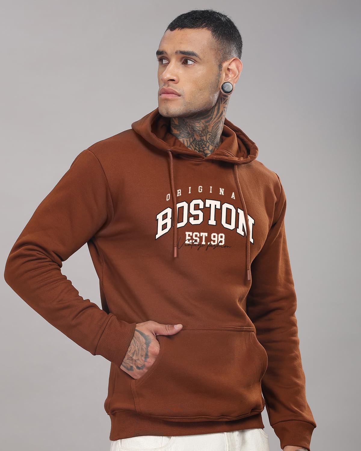 ADRO Men's Hoodies | Men's Printed Hoodie | Cotton Hoodie | Men's Sweatshirts | Hoodie, Downtown Brown, 3XL