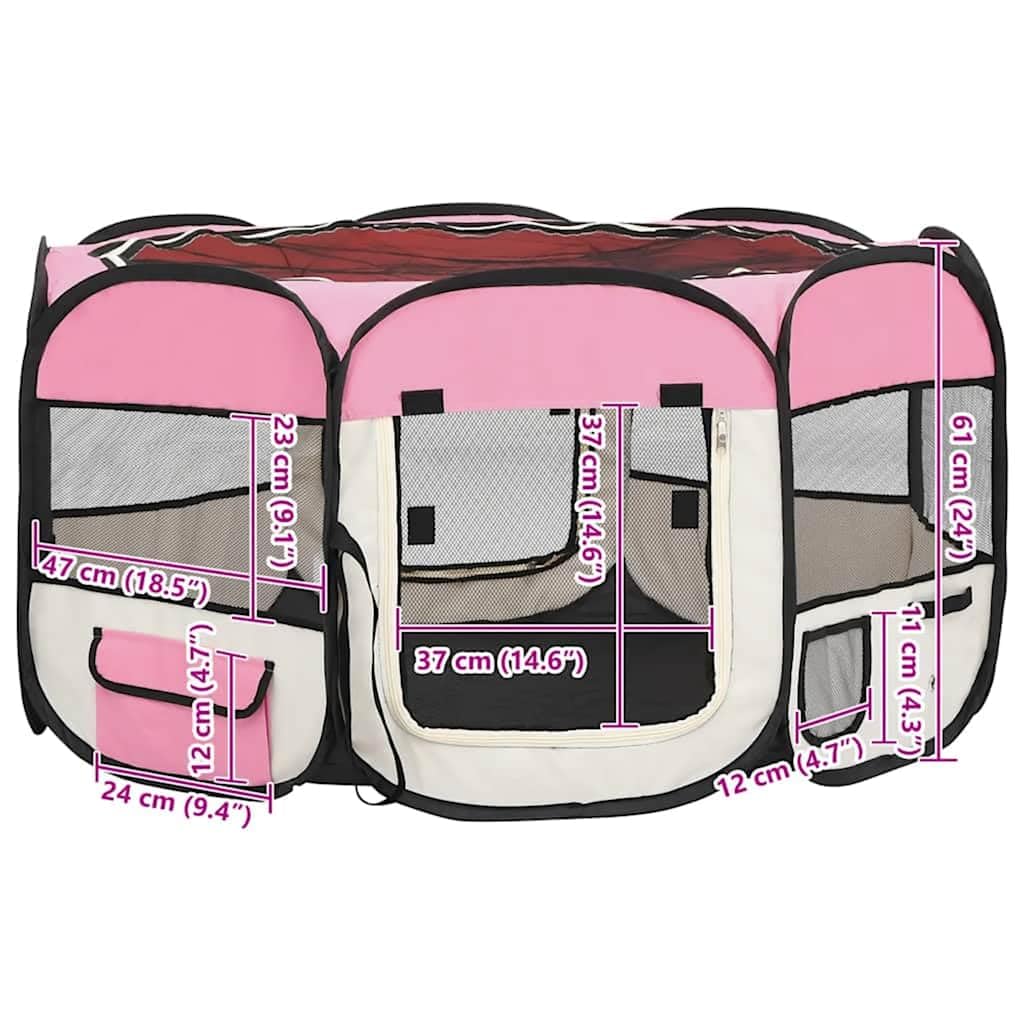 vidaXL Box per Cani Pieghevole con Borsa Trasporto Rosa 125x125x61 cm Recinto