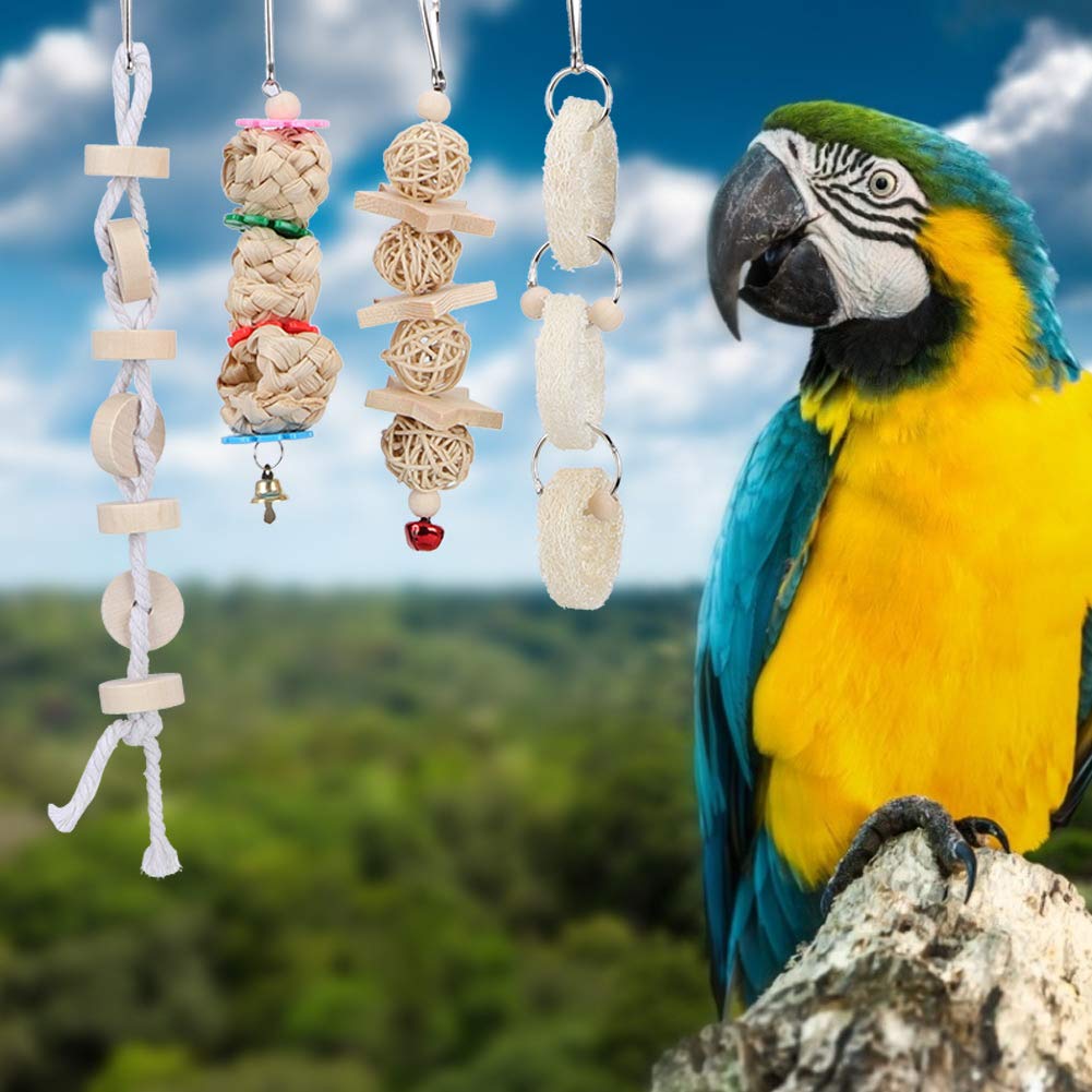 Relaxdays vogelspeelgoed, 7-delige vogelkooi accessoires voor grasparkiet, kanarie, kokosnoot, zitstok, schommel, natuur