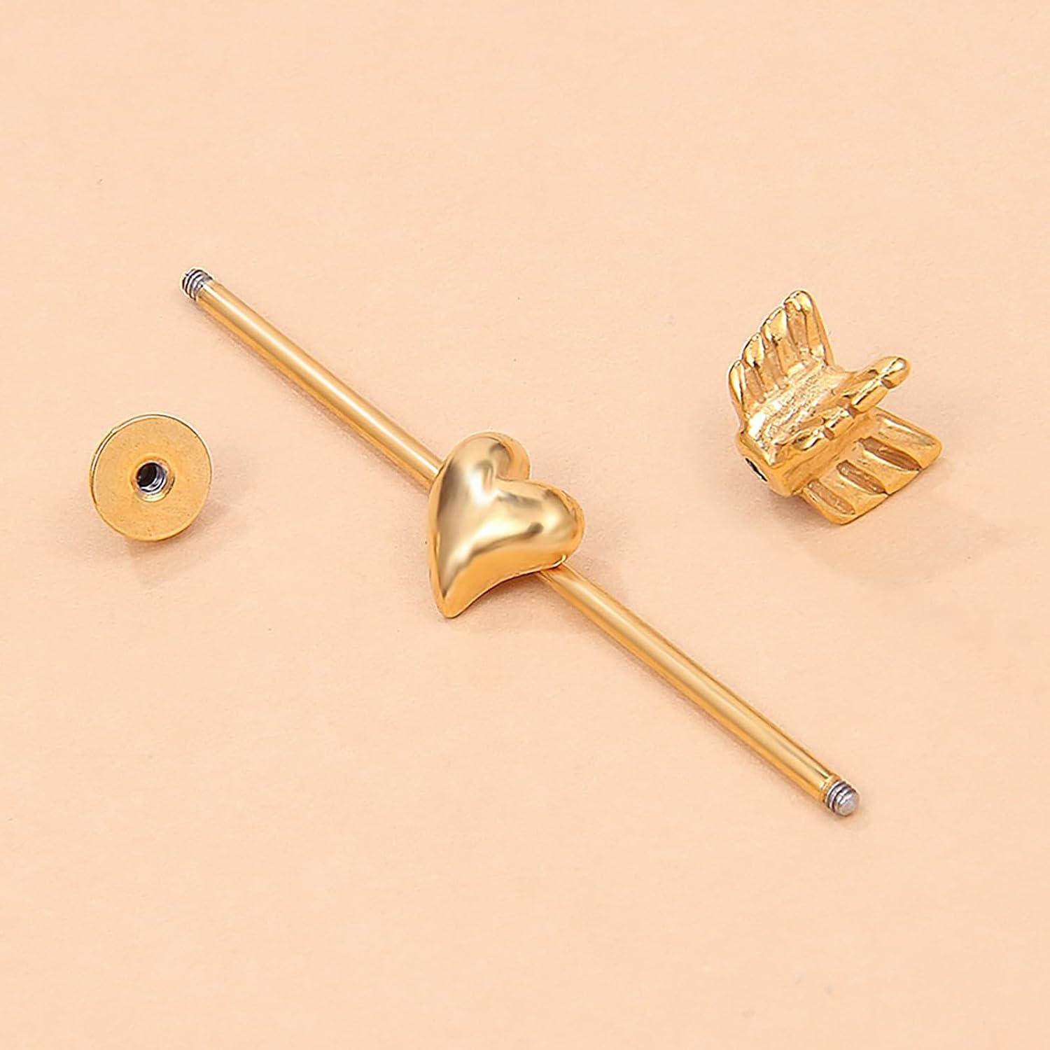 16G 3D Heart Industrial Piercing Jewelry Surgical Steel, Arrow Industrial Bar Piercing, Industrial Jewelry for Women and Men, Black Silver Gold Bar