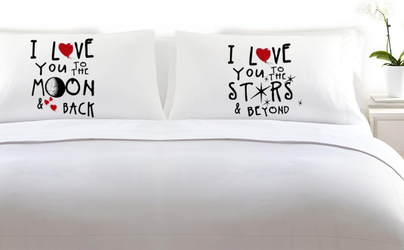I Love You to The Moon and Back Stars and Beyond Set of 2 (Standard White) Bedroom Couples Pillowcases