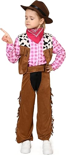 Miniatura 2 de Tacobear Disfraz de vaquera para niñas, sombrero occidental rosa, bandana, trajes de Halloween, juego de rol, cosplay de vaquero para niños