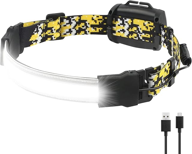 Alclud Head Torch Rechargeable, Headlamp 230° Wide Beam 500LM Bright COB Headlight for Adults Kids, Camping, Running, Fishing, Dog Walking, Hat, Attic and Basement (USB Rechargeable)