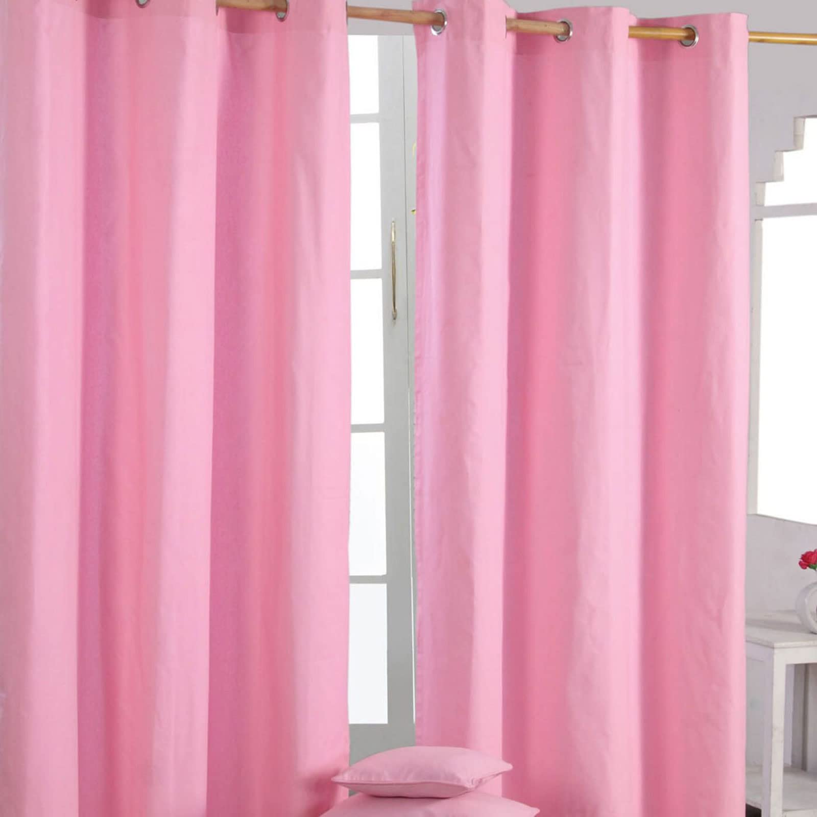 Homescapes Pink Eyelet Curtain Pair 137Cm (54") Wide X 182Cm (72") Drop Plain Heavy Unlined Curtains