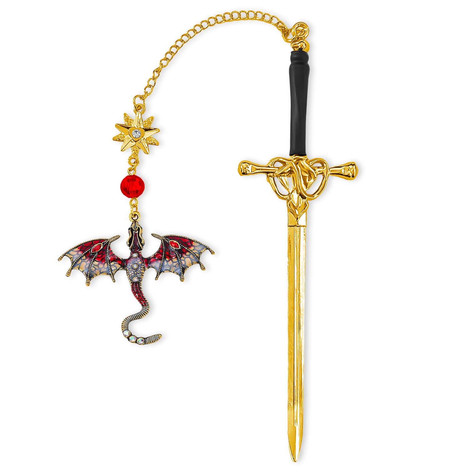 Dragon Bookmark - Vintage Metal Sword Bookmark with Tassel, Gothic Style Book Marker for Readers, Perfect Gift for Book Lovers Students Teachers(Red)