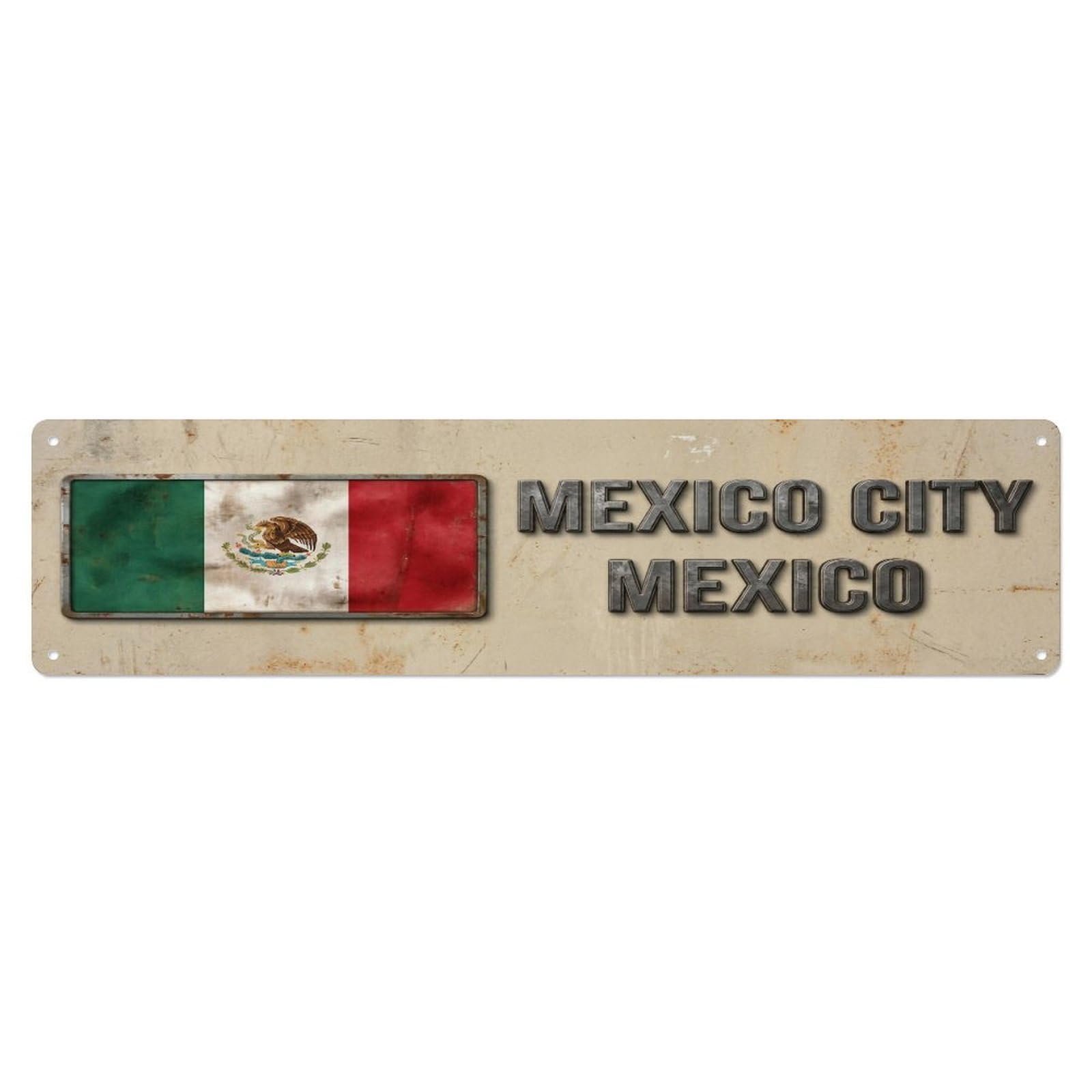 Tgrcjimh Style Metal Tin Sign Vintage Mexico City Mexico Flag Decor Rustic Travel