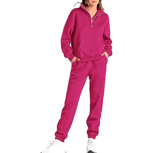 BTFBM Women 2 Piece Tracksuits Fall Winter 1/4 Zip Sweatshirt Jogger Pants Matching Lounge Sets Thick Sweatsuits Pockets