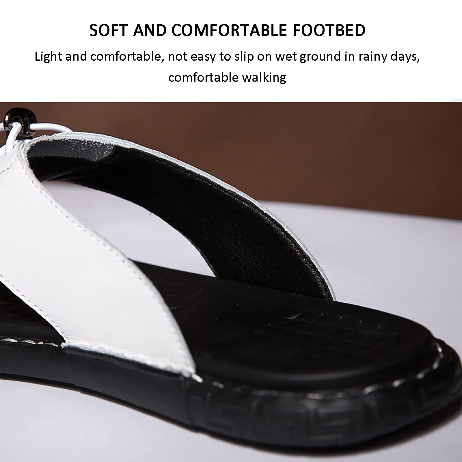 G&F Uomo Infradito Pelle Sandali Morbido Punta Clip Pantofole Estate Spiaggia Piscina All'aperto Interno (Color : White, Size : 41)