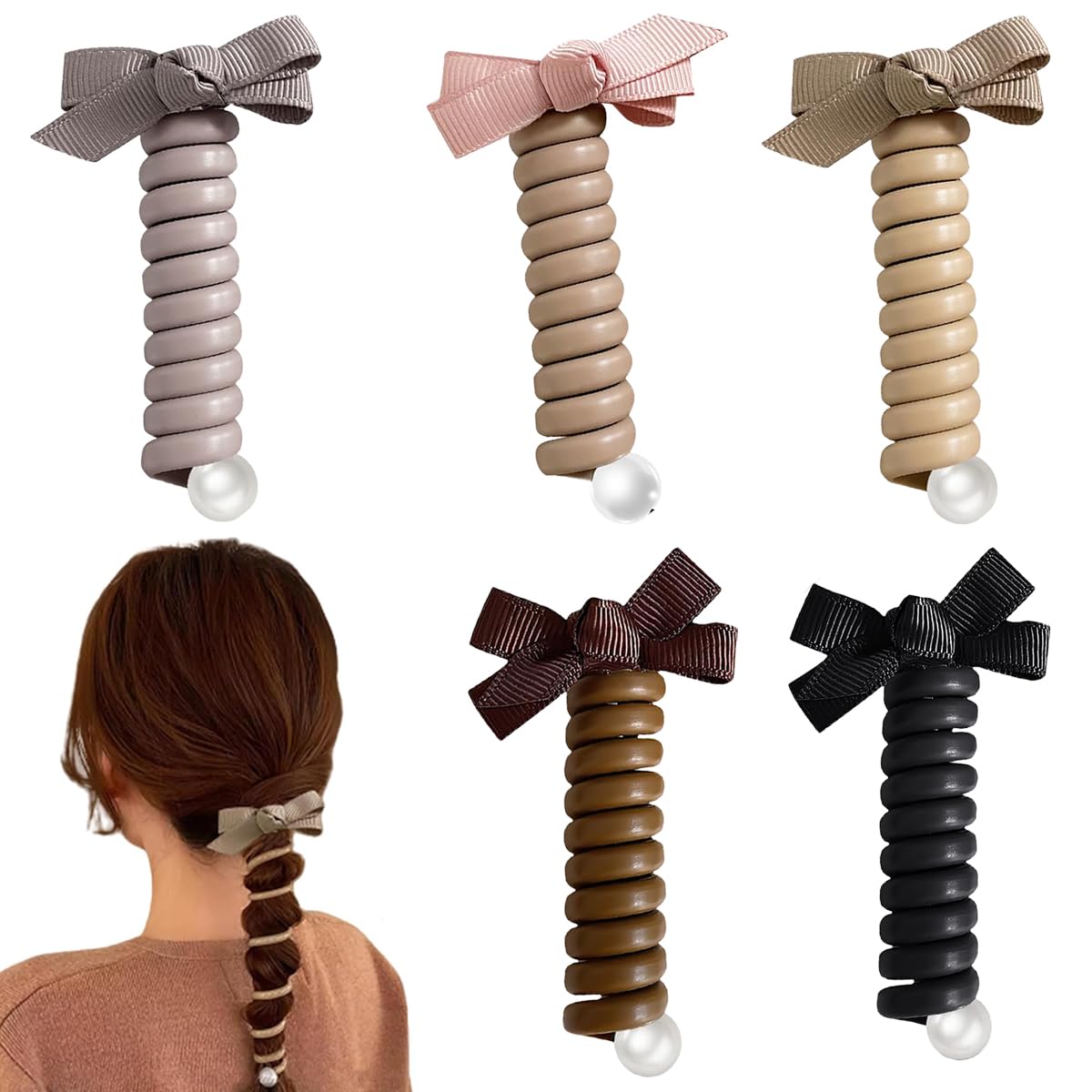 Venzina® 5pcs Spiral Hair Ties Telephone Wire Hair Bands for Kids, Bowknot Elastic Rubber Ponytail Holder Braided Hair Accessories for Kids (B0D6RFFPJ5) Amazon Price History, Amazon Price Tracker