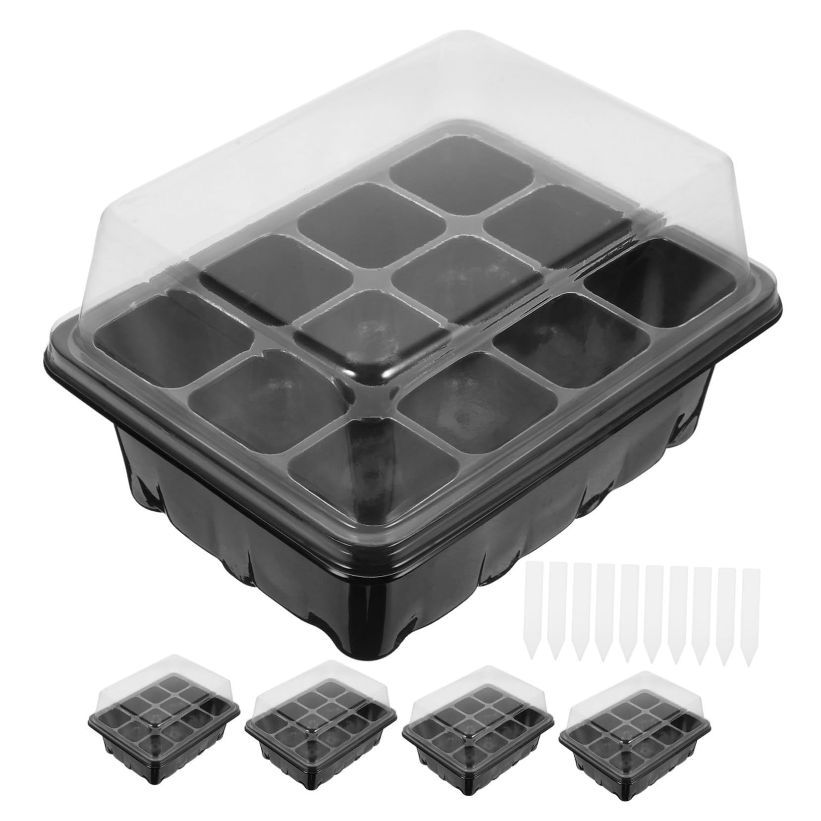 BESPORTBLE 4sets Vassoio Germinazione Per Piante Kit Starter Per Semina Con Etichette Per Giardinaggio Casa e Serra Vassoi Neri Etichette