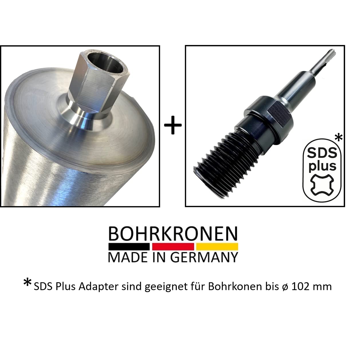 Punta diamantata con segmento turbo con attacco da 1 1/4" e lunghezza utile 400 mm | Ø 102 mm & adattatore SDS Plus