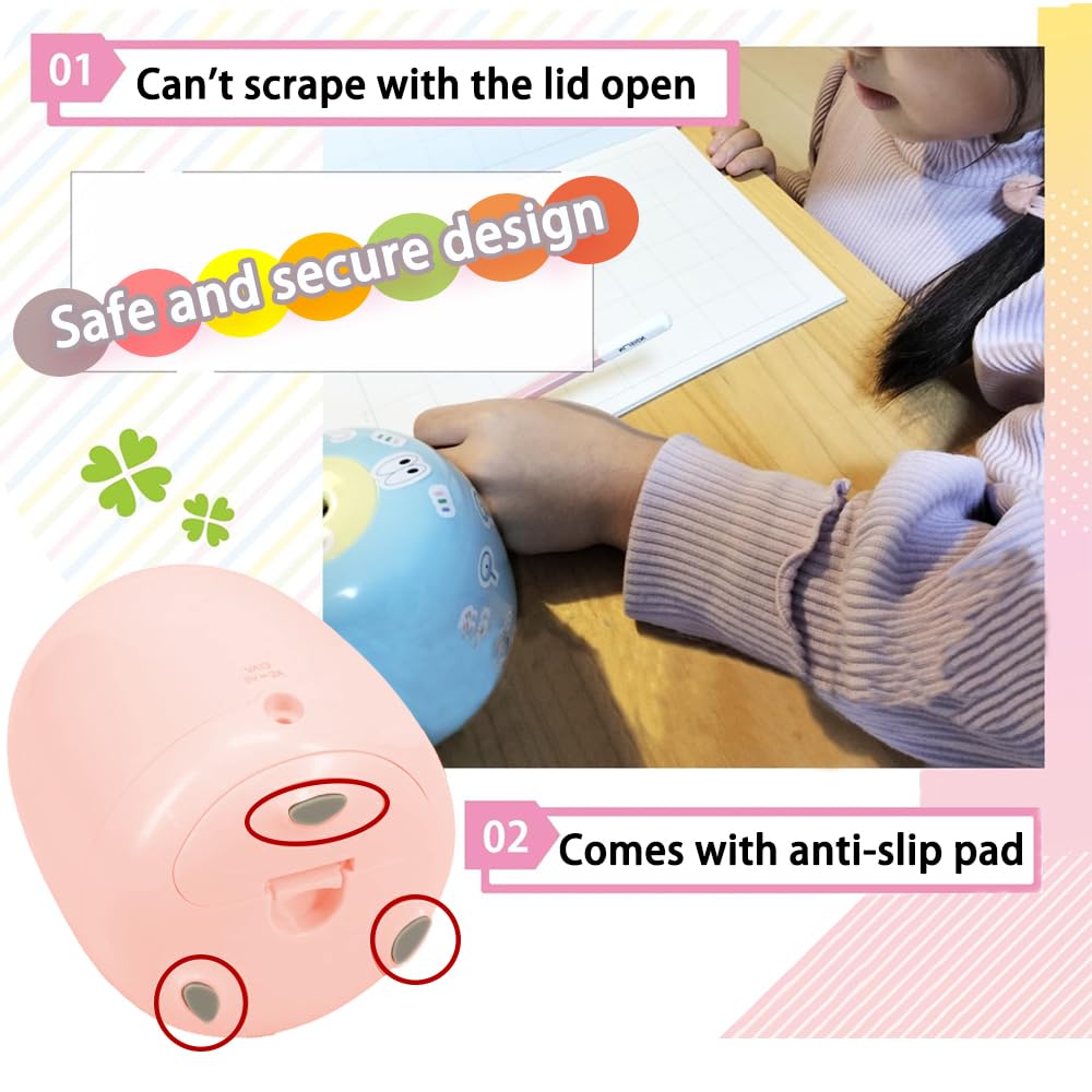 Sacapuntas eléctricos para el hogar, funciona con batería/2 A USB, 5000 veces para cuchilla, hoja intercambiable, sacapuntas de batería, apto para sacapuntas de 6,5 a 8 mm, color rosa
