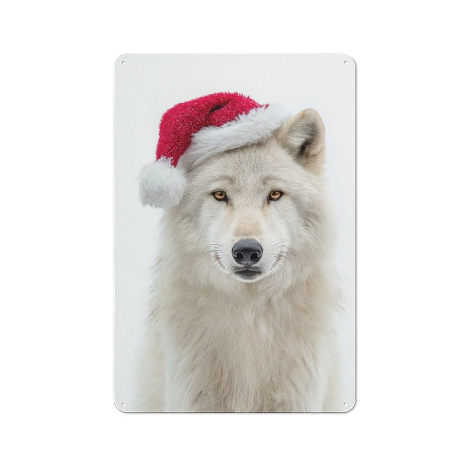 Junmoney Arctic Wolf Wearing A Santa Hat Tin Wall Plaque 30X20cm With For Living Room Or Hallway, A Decorative Christmas Gift For Hallway Decor Fans