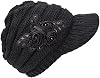 C-US Women Winter Warm Knit Hat Crochet Visor Brim Cap with Flower Accent