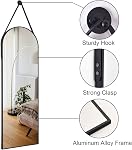 HARRITPURE Miroir argenté 16"x48" avec bracelet en cuir suspendu Miroir pleine longueur en aluminium Cadre mural Monture Arch Miroirs suspendus pour salle de bains Vanity Salon Chambre Entrée Decor,Noir