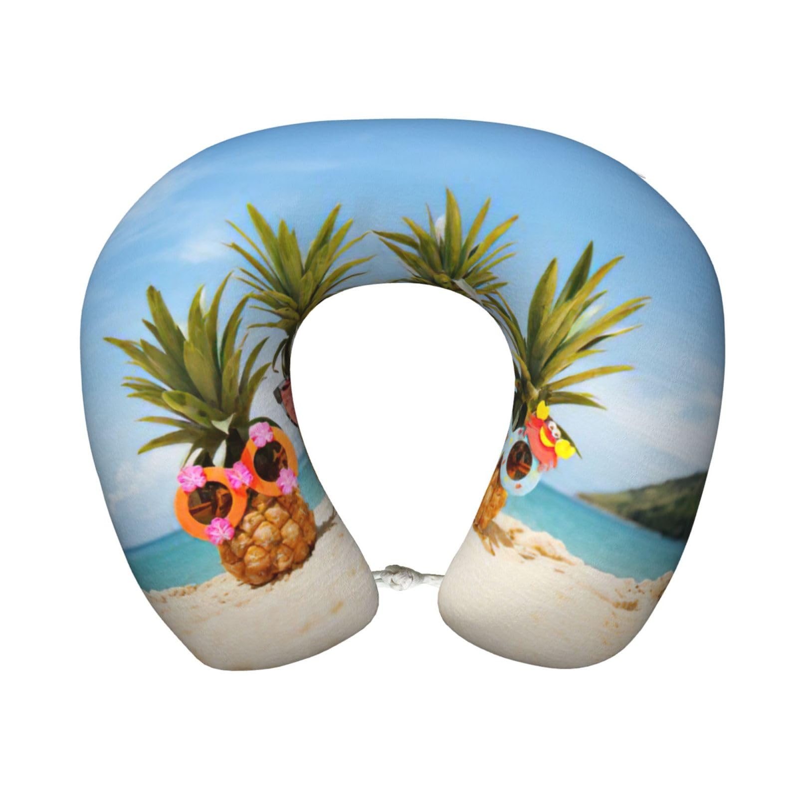 ASFgda U-Shape Memory Foam Ocean Beach Pineapples Print Travel Pillow,Neck Support,Washable Cover For Airplane Car Home Office