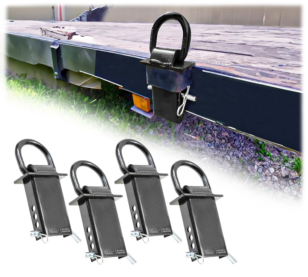 Mytee Products (4 Pack Heavy Duty Adjustable Trailer Stake Pocket D Ring w/ 1/2" Hitch Pin, Load Limit 5400 lbs & 4 Holes for Adjustment | Stake Pocket D-Ring Tie Downs Utility for Flatbed Trucks