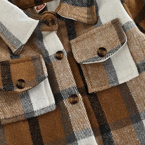 Amiblvowa Little Kids Toddler Baby Boy Girl Shirt Jacket Plaid Long Sleeve Button Down Fall Flannel Shacket Coat Tops (Khaki Plaid, 2-3 Years) #TOP4