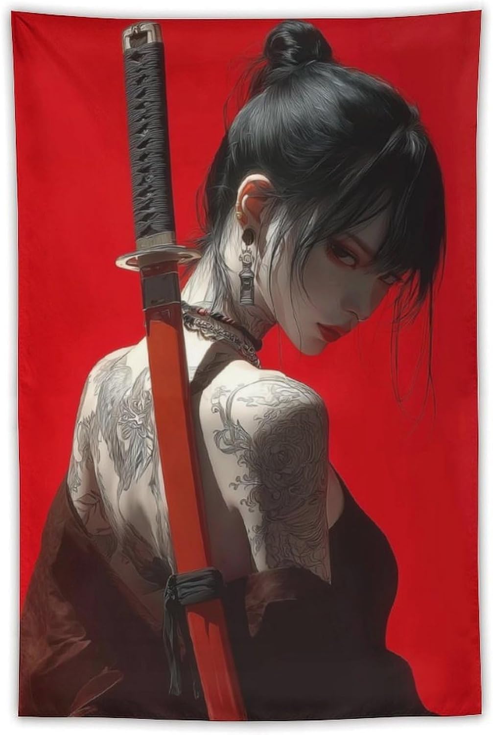 UUKXKUU Beautiful Samurai Girl Gamer Fashion Tapestry Large Wall Art Backdrop Flag Wall Hanging Decor for Living Room Bedroom Dorm Office 40"×60"