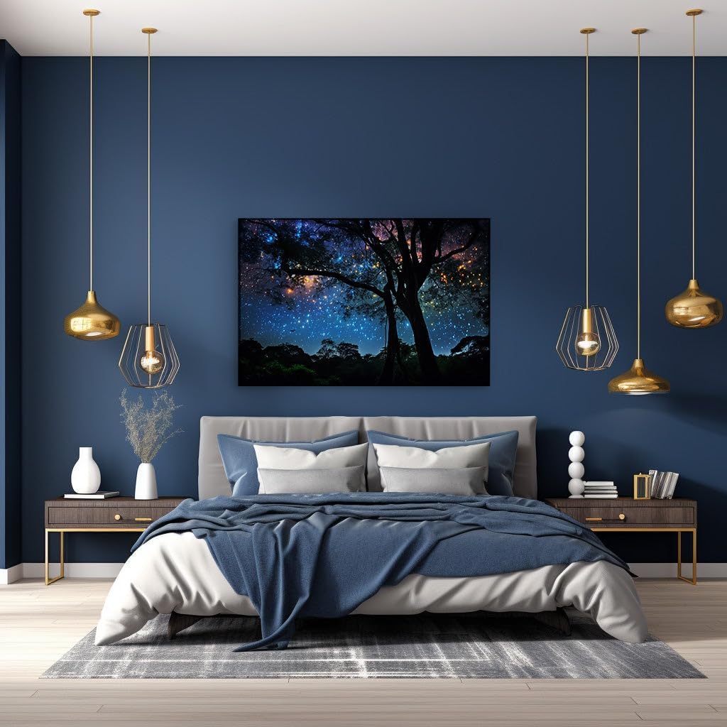 Canvas for Living room. Starry Serenity: Swings, Silhouettes, and the Symphony of the Night Sky, 27 x 18 inch Canvas Wall Art - Contemporary Masterpieces - Modern Home Decor - 69x46 cm (27x18 inch)