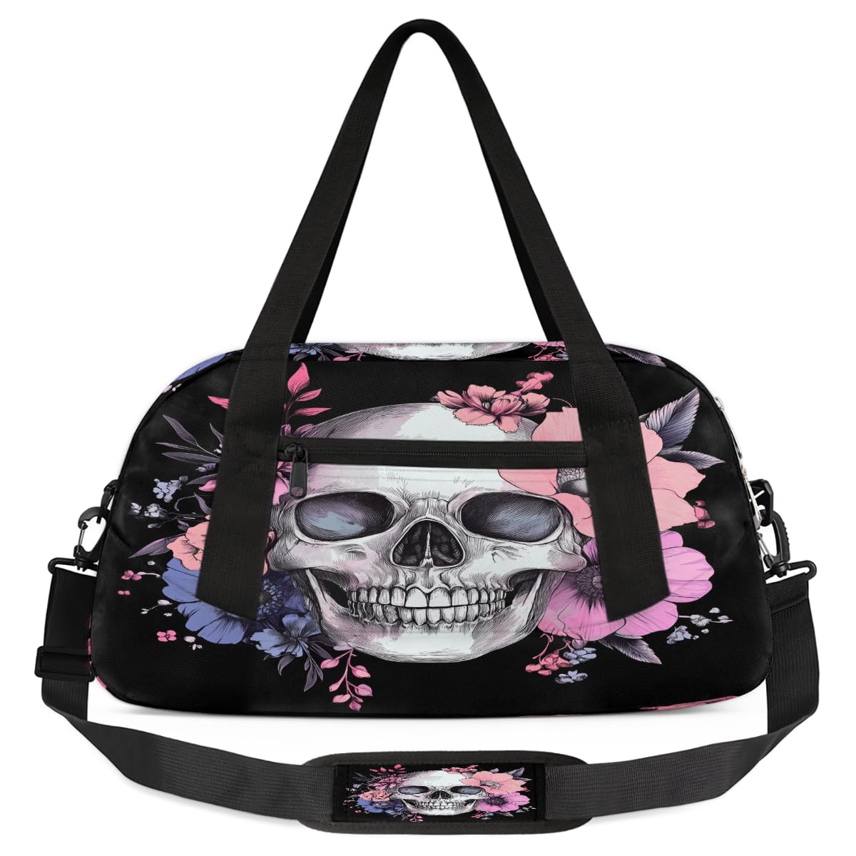 Sugar Skull Flower Halloween Gym Duffel Bag for Women & Men, Small Travel Sports Overnight Weekender Workout Dance Bag for Boys & Girls