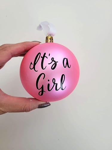 Miniatura 4 de Girl Gender Reveal Christmas Ornament Gift, Hand Lettered Its a Girl Bauble, Plastic & Shatterproof Pink Ball, 3.25 inch Diameter (Medium)