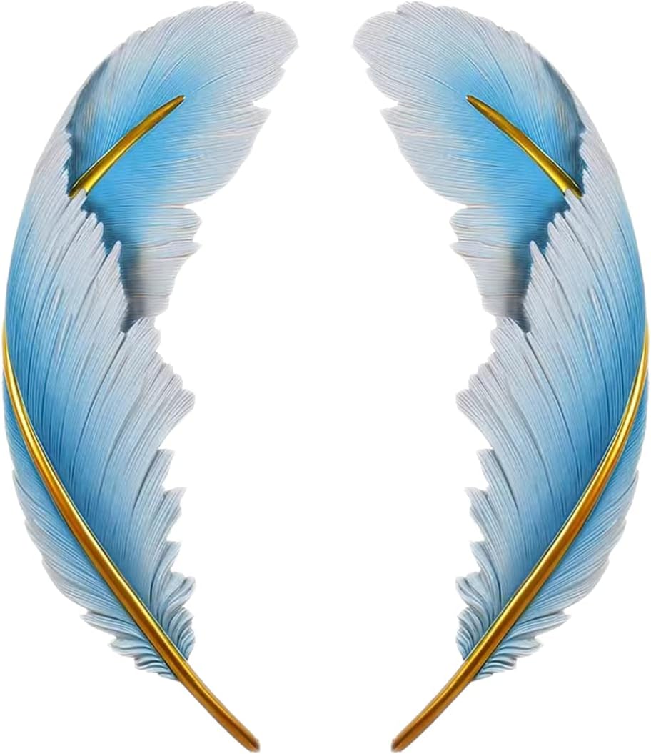 LED Sconce Light Dimmable Wall Lights Fixtures Blue Feather Wall Lamp with Modern Elegant Plume Design Resin Wall Decor Lights for Bedroom Living Dining Room Hallway（A Pair）