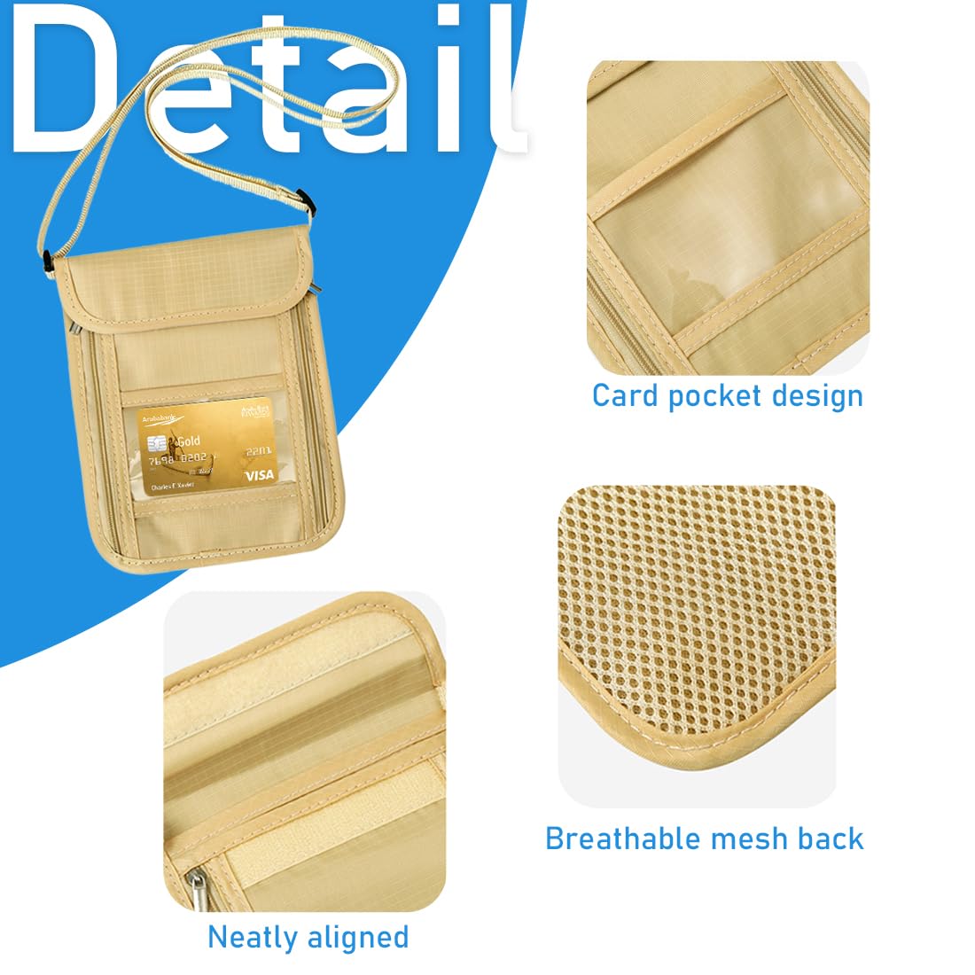 2 pcs Cartera de Cuello Porta Pasaporte, Bolsa para el cuello para hombre, Bolso en el pecho protección, Bolsa de Viaje Seguridad, Bolsa Halter Antirrobo con Múltiples Compartimentos