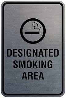 Signs ByLITA Portrait Round Designated Smoking Area Sign with Adhesive Tape, Mounts On Any Surface, Weather Resistant, Indoor/Outdoor Use (Brushed Silver) - Large