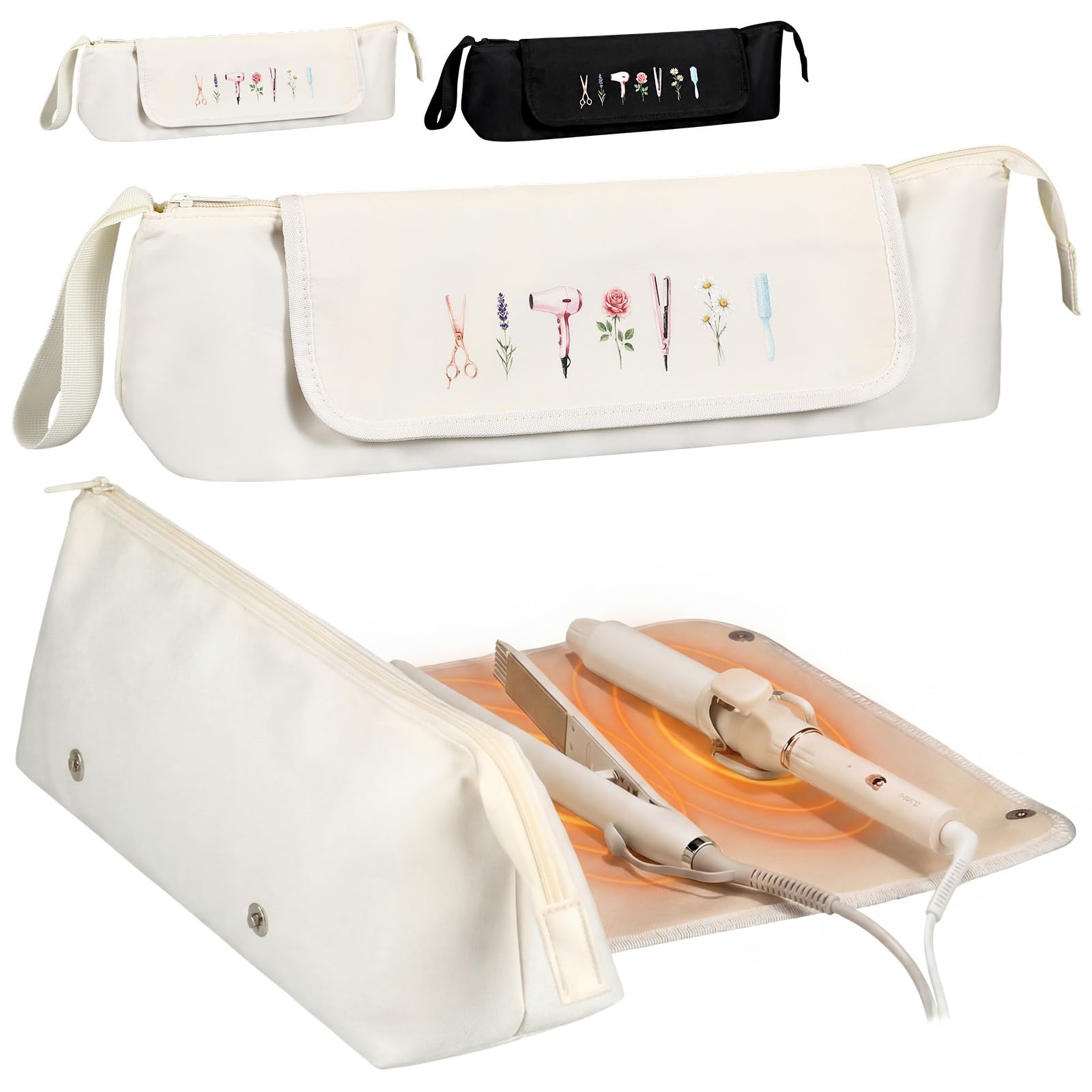 Aliceset Beige Hair Tools Travel Bag with Heat Resistant Mat 2 in 1 Travel Case Tool Organizer Bag for Flat Irons Straighteners Curling Iron Haircare Accessories-picture-36