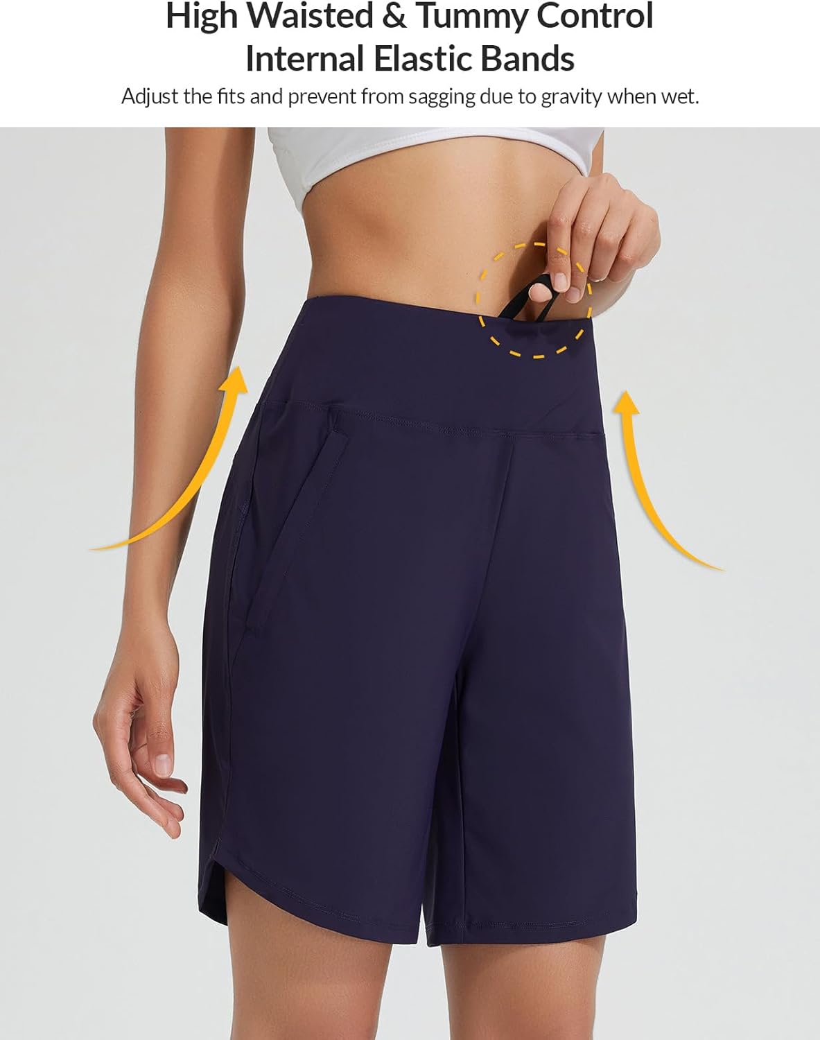 baleaf Women's 9" Long Swim Shorts with Zipper Pockets High Waisted Board Shorts for Swimming with Liner UPF 50+ - Image 4