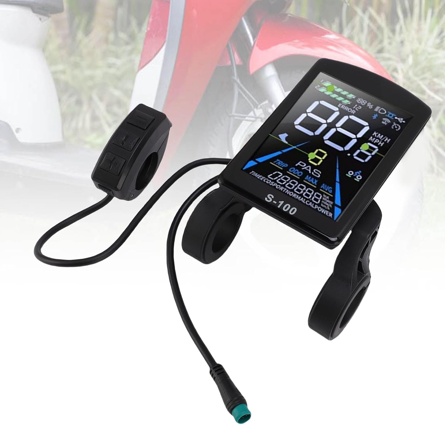 Yctze Electric Bike LCD Display, Vibrant Color Screen Display, 5 Core Rain Proof Cable with Vibrant Screen, Ideal for Scooters & Cycling