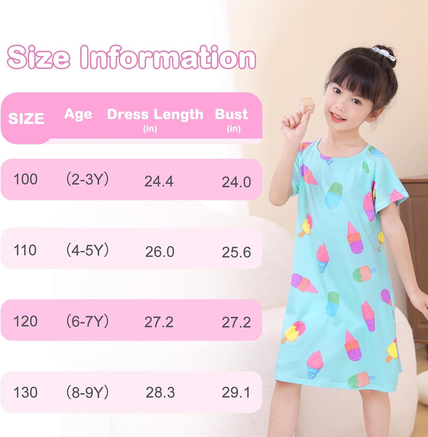 Beinou Girls Nightgowns Toddler Princess Nightgown Sleepwear Night Gowns Sleep Dress 2Pcs for Kids Girls 2-9 Years