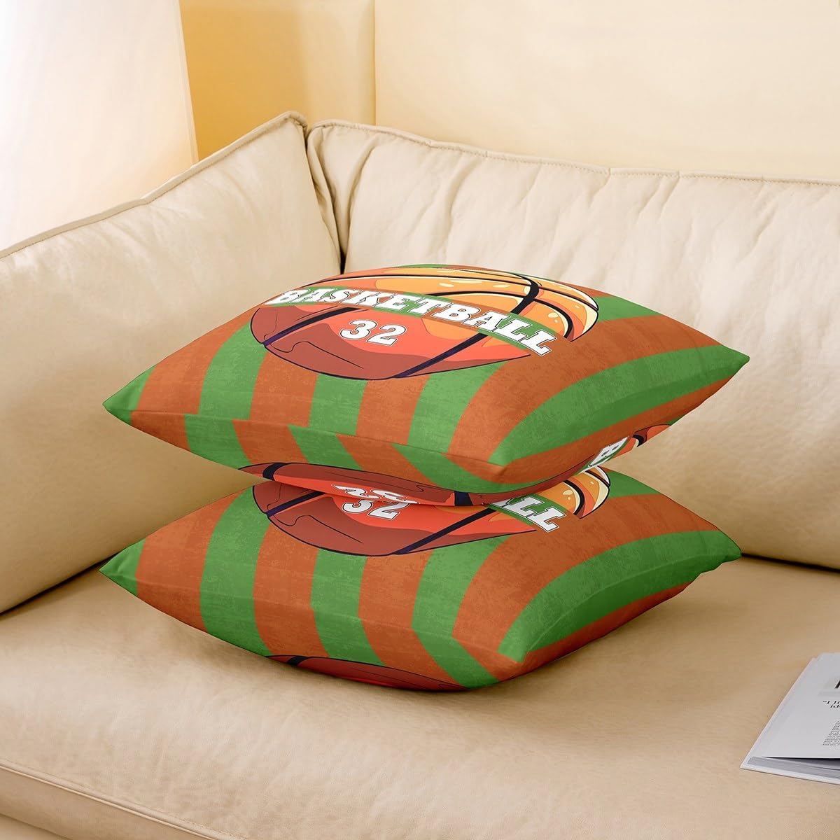 jejeloiu Orange Basketball Pillow Cases Cushion Covers Gaming Sports Throw Pillow Covers 18"x18" Set of 4 Soft Room Decor Gift for Basketball Lover Throw Pillowcases Basketball Player Cushion Cases image 3