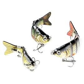 Lifelike Fishing Lures for Freshwater and Saltwater Angling - Realistic Trout and Bass Lures with Segmented Bodies, Rustproof Dual Treble Hooks and Integrated Gravity Ball for Diving (3 Pk)