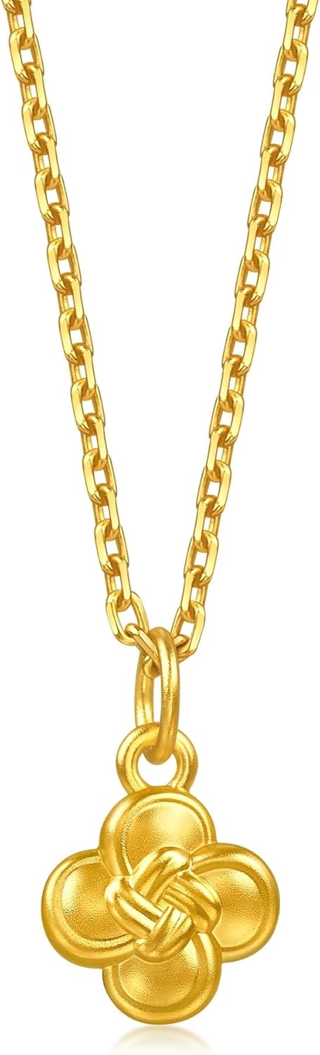 CHOW SANG SANG 999 Gold MINTY Collection Four-Leaf Flower with Auspicious Ruyi Knot Pendant for Women 96216P Price-by-Weight 0.37g Gold [Necklace not Included]